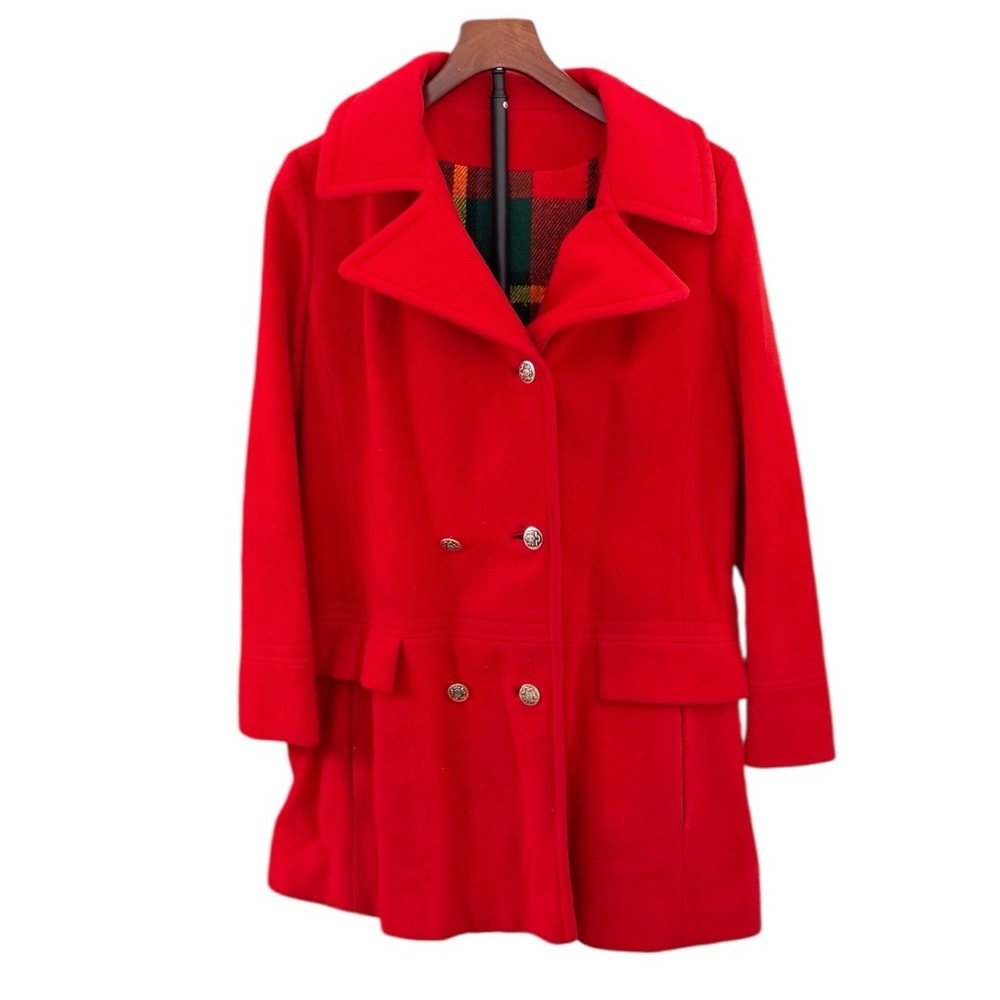 Vtg Fashionbilt Red Wool Plaid Lined Double Breasted Coat Women's‎ Vintage USA M